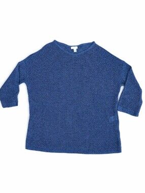 J. Jill Blue Linen Viscose Teal Lightweight Knit Sweater Size SP
